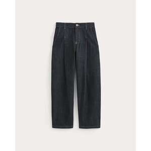 Everlane Women's High Rise Pleated Jean in Dark Indigo, Size 30, Cotton